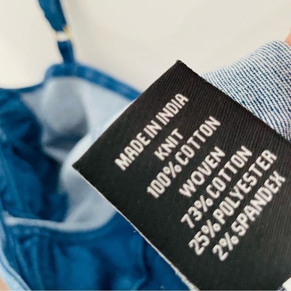 💫 Denim Bustier Gold Chain Crop Top Jean Bralette - Picture 6 of 7